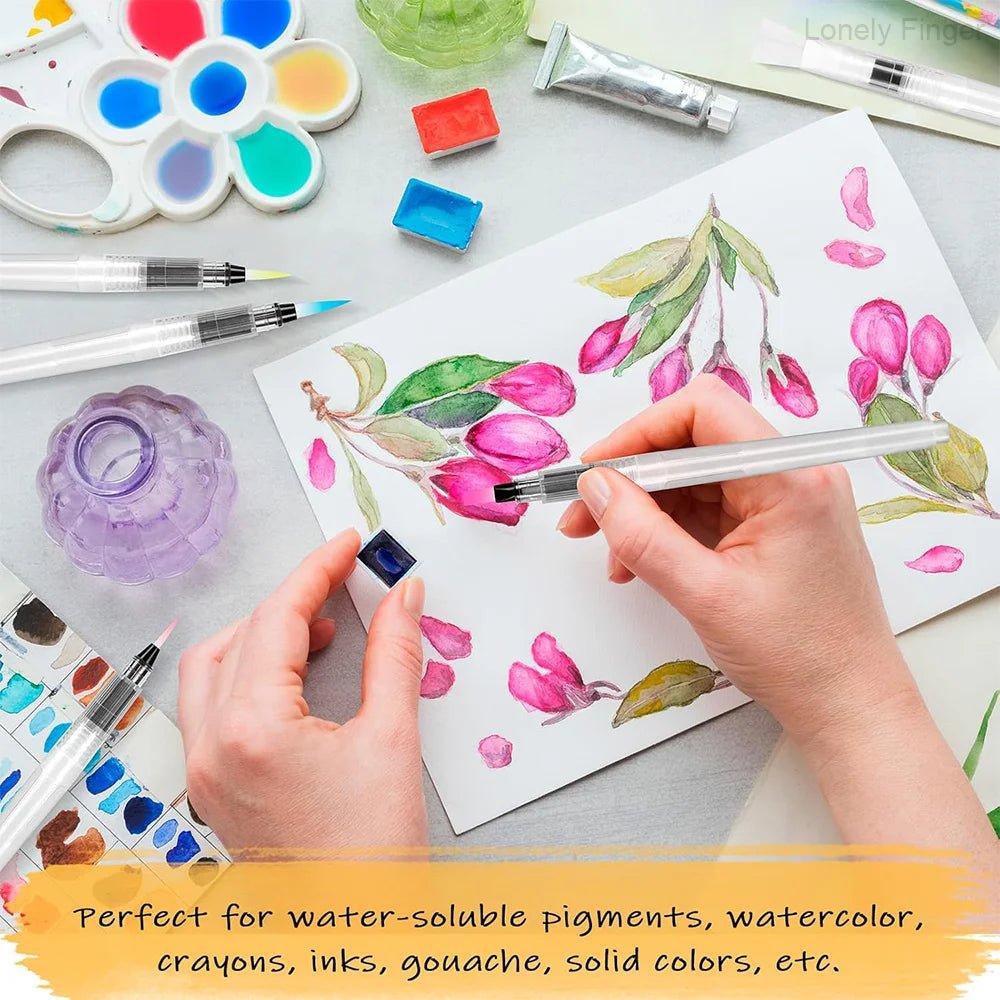 Watercolor Brush Pens,7/14 pcs Water Brush Pens for Watercolor,Refillable Paint Pens for Painting Markers, Water Soluble Pigment - drollido