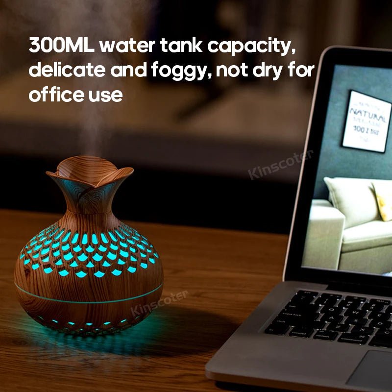 Woodgrain Ultrasonic Air Humidifier USB Water Mist Sprayer H2O 300ml Mini Portable Desktop Aroma Diffuser Purifier - drollido