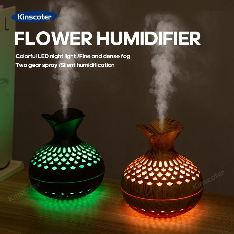 Woodgrain Ultrasonic Air Humidifier USB Water Mist Sprayer H2O 300ml Mini Portable Desktop Aroma Diffuser Purifier - drollido