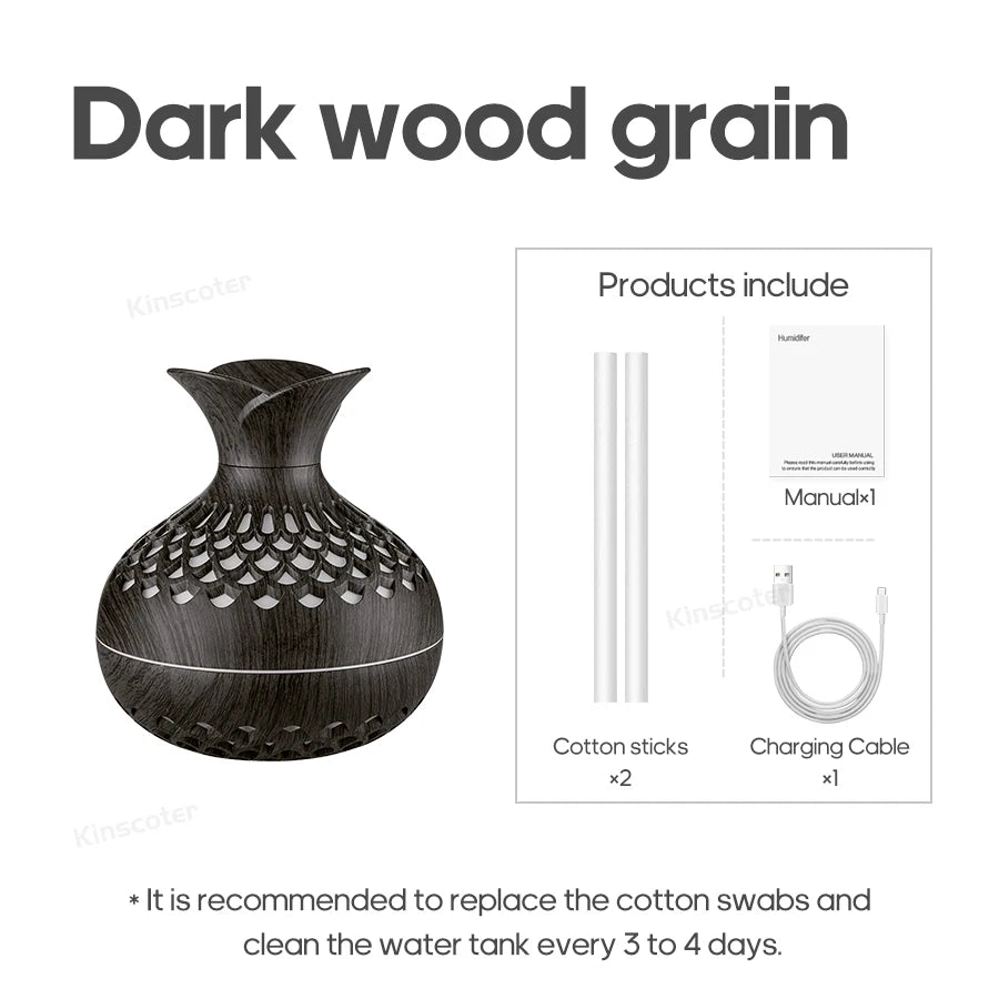 Woodgrain Ultrasonic Air Humidifier USB Water Mist Sprayer H2O 300ml Mini Portable Desktop Aroma Diffuser Purifier - drollido
