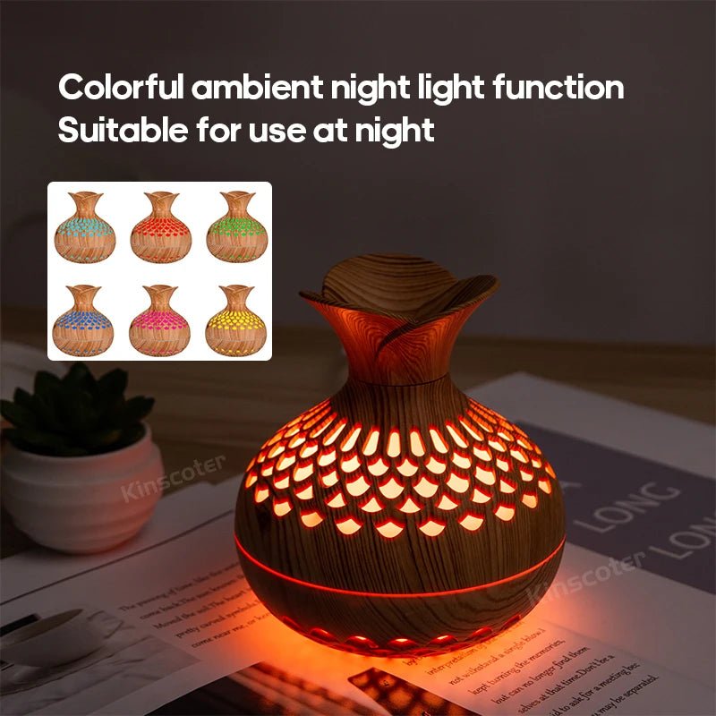 Woodgrain Ultrasonic Air Humidifier USB Water Mist Sprayer H2O 300ml Mini Portable Desktop Aroma Diffuser Purifier - drollido