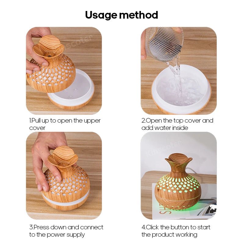Woodgrain Ultrasonic Air Humidifier USB Water Mist Sprayer H2O 300ml Mini Portable Desktop Aroma Diffuser Purifier - drollido