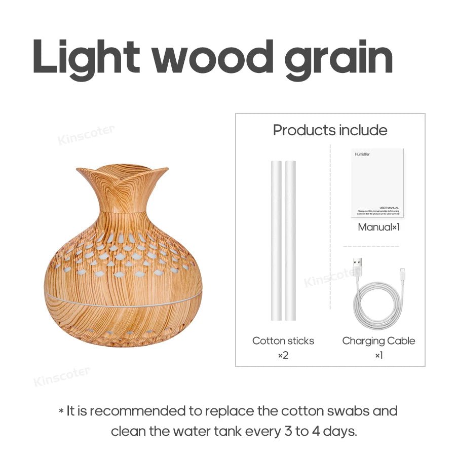 Woodgrain Ultrasonic Air Humidifier USB Water Mist Sprayer H2O 300ml Mini Portable Desktop Aroma Diffuser Purifier - drollido