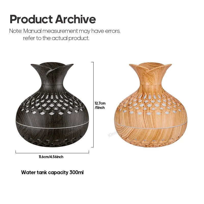Woodgrain Ultrasonic Air Humidifier USB Water Mist Sprayer H2O 300ml Mini Portable Desktop Aroma Diffuser Purifier - drollido